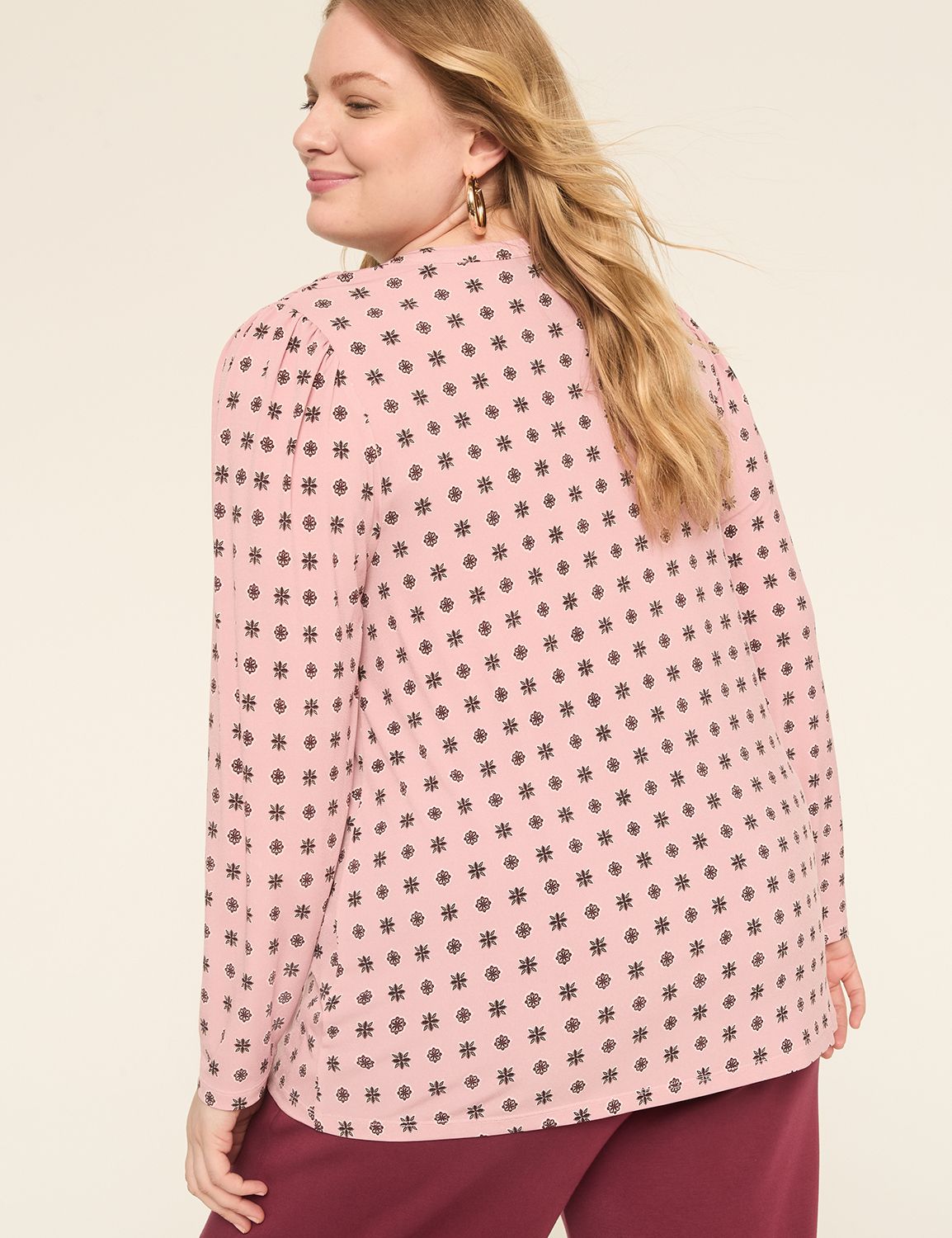 Long Sleeve Shirred Notch Neck Top Product Image 2