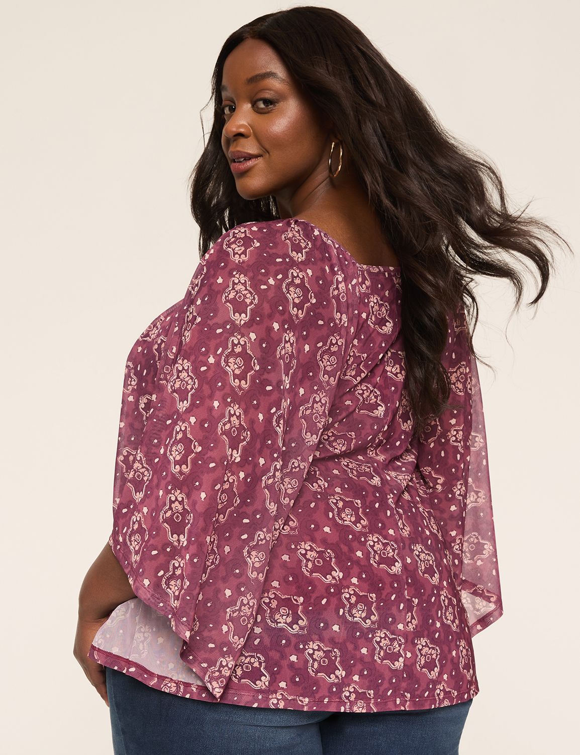 Mesh V-Neck Circle Drama Top