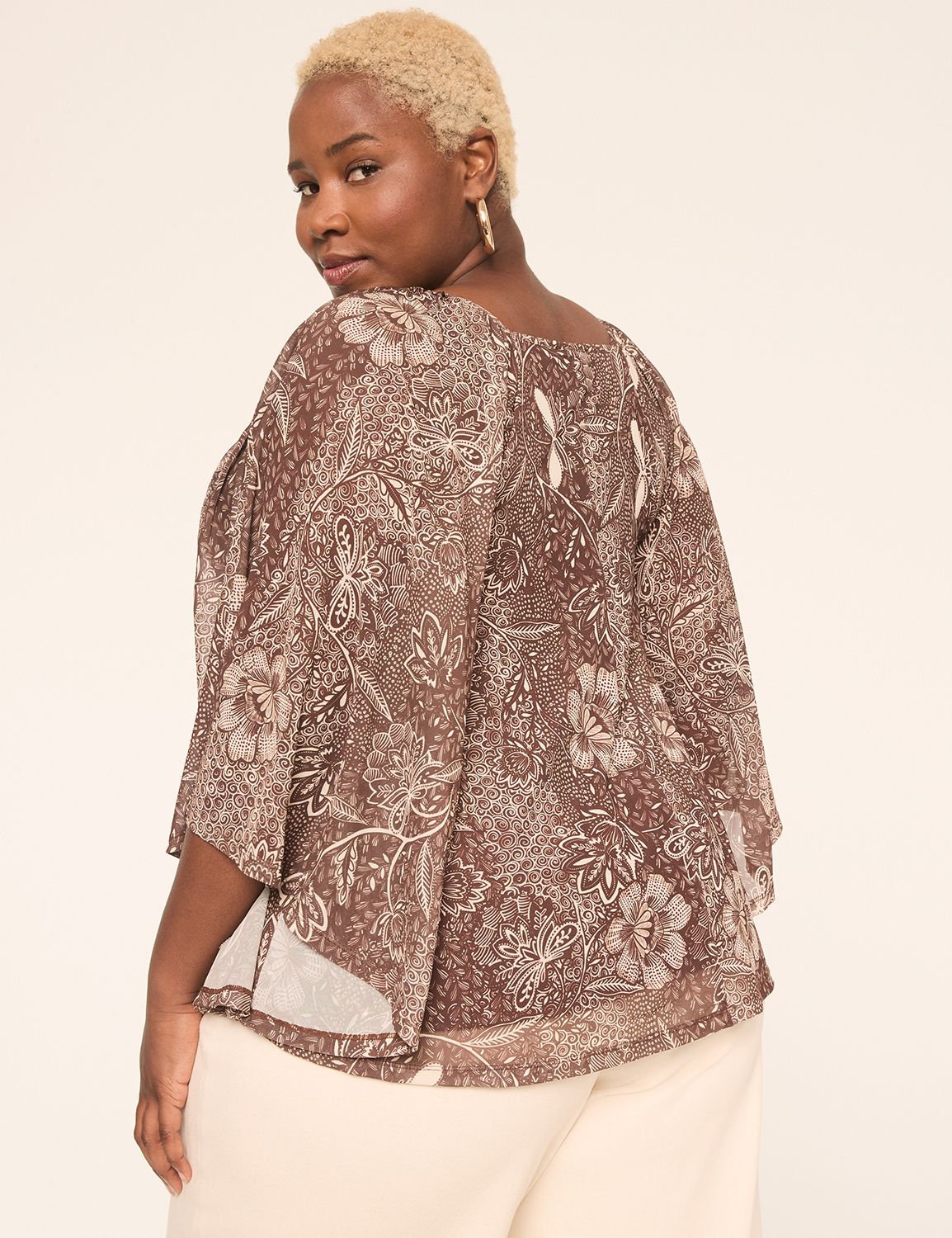 Mesh V-Neck Circle Drama Top