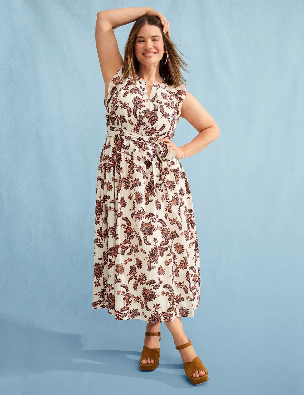 Textured Flutter-Sleeve Tie-Waist Maxi Dress | LaneBryant