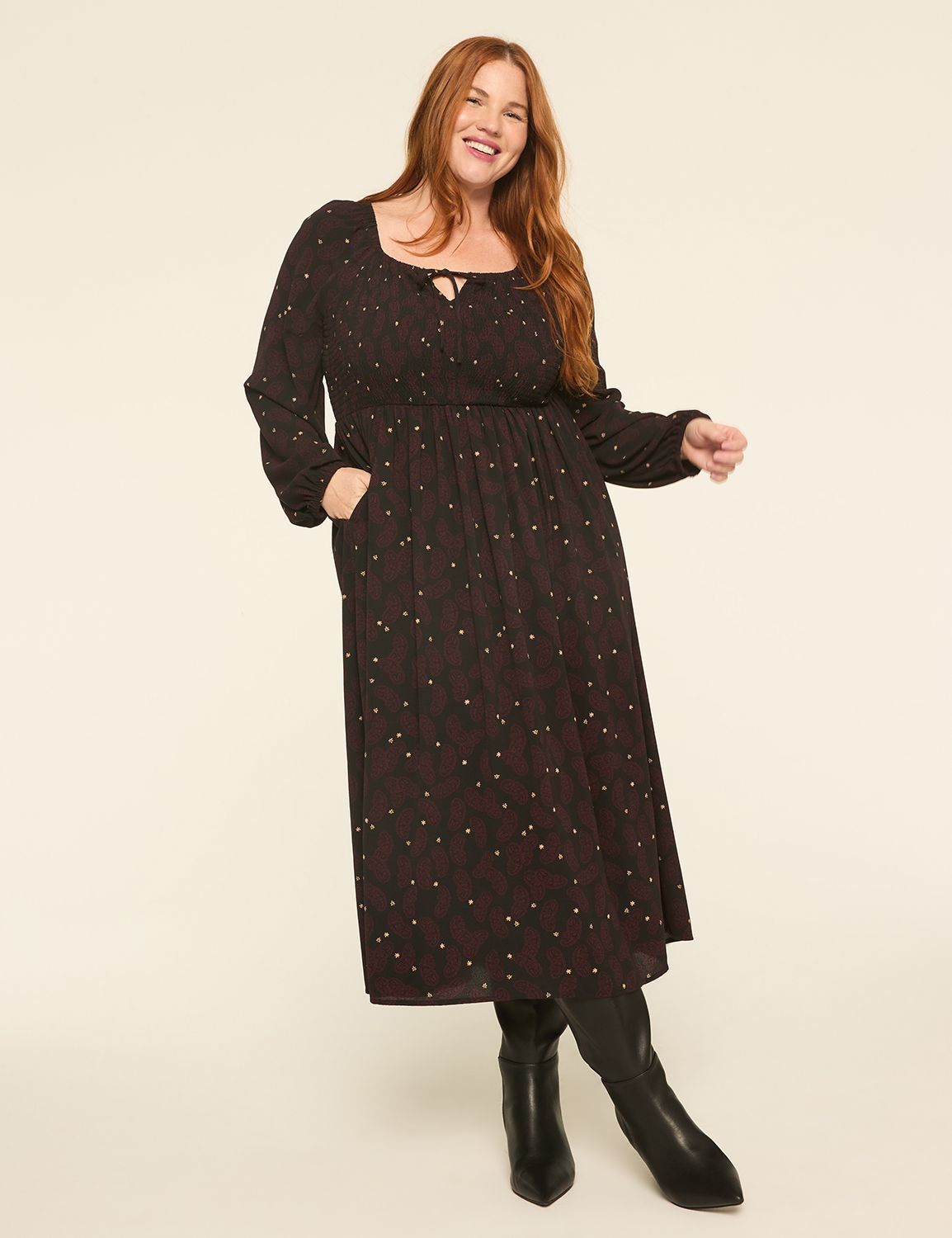 LS SMOCKED BODICE SCOOP NK MAXI DRE Product Image 1