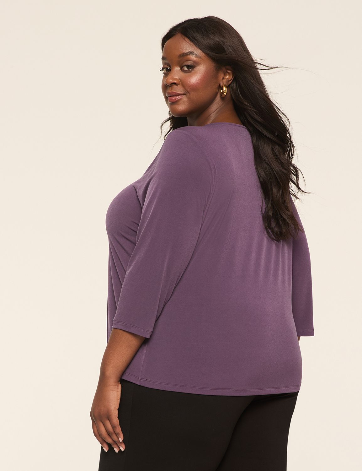 Taupe Etch 3/4 Bell Sleeve Pleat Front Y Neck Top - Plus