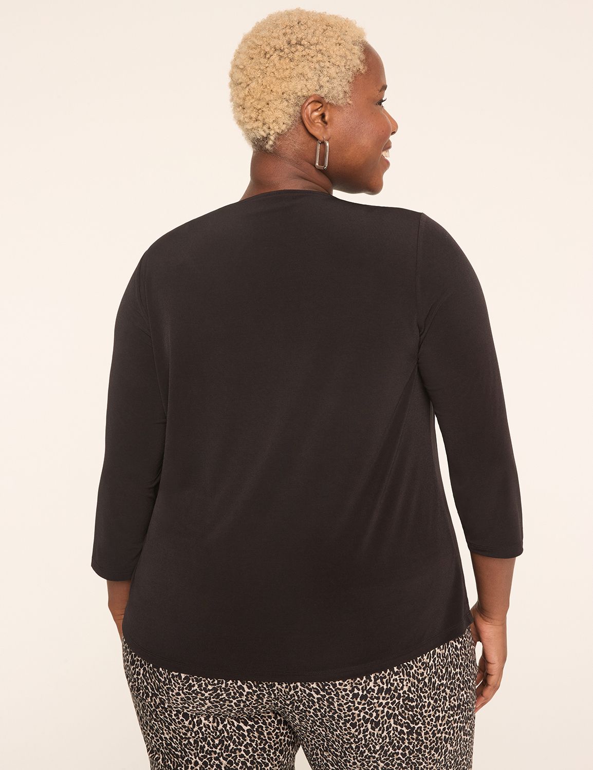 Swing 3/4 Sleeve V Neck Pleat Front Product Image 2