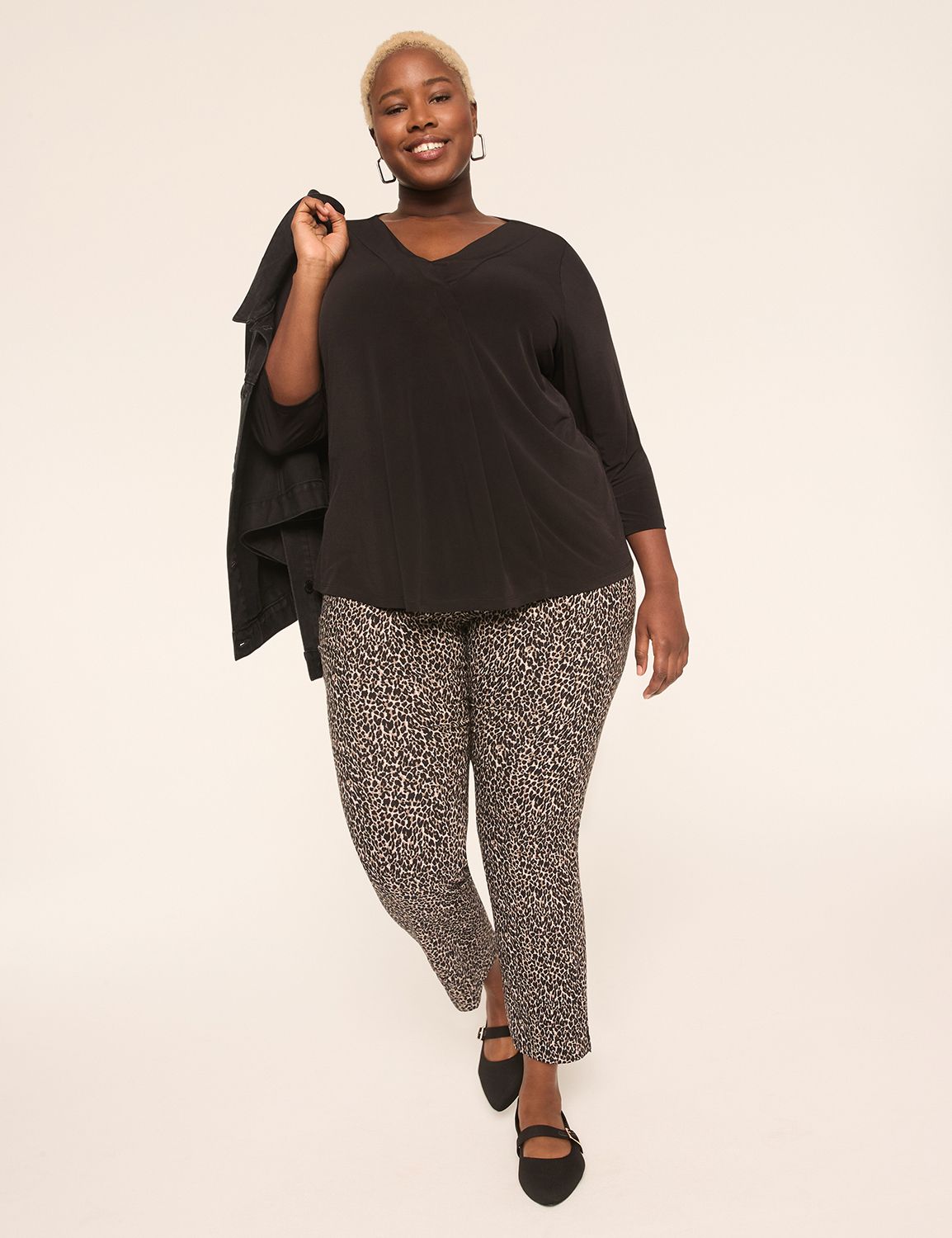 Swing 3/4 Sleeve V Neck Pleat Front Product Image 3