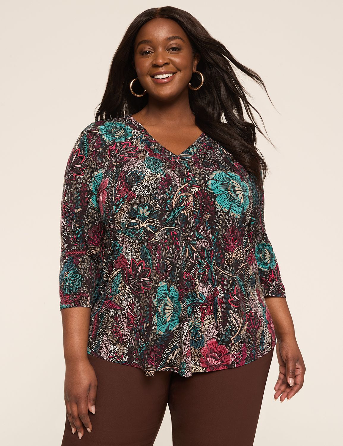Crushed 3/4 Sleeve Lime V-Neck