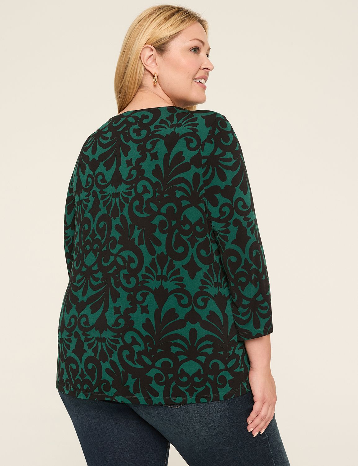 Swing 3/4 Sleeve V Neck Pleat Front Product Image 2
