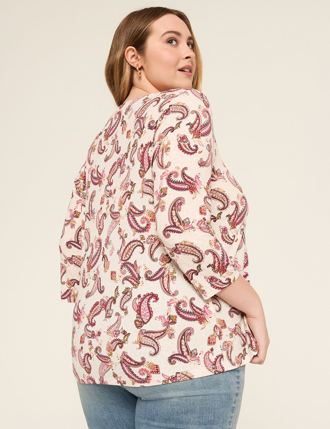 Swing 3/4-Sleeve Pleat-Front Top