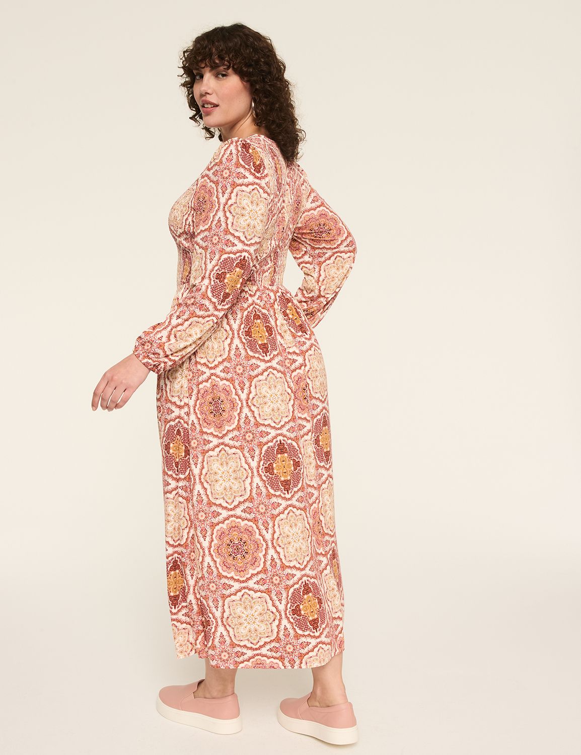 V-Neck Smocked-Bodice Maxi Dress
