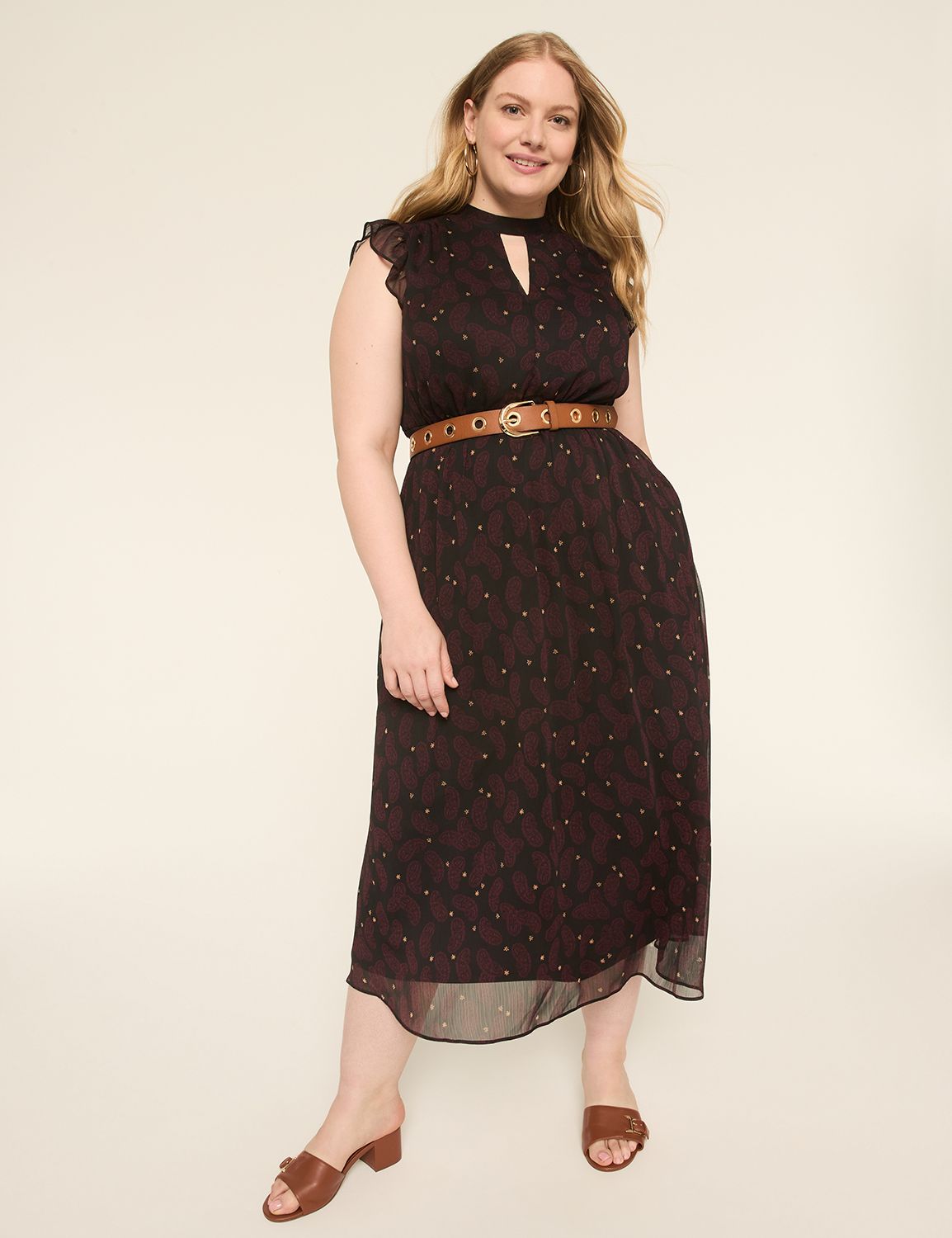 Flutter-Sleeve Mock-Neck Maxi Dress