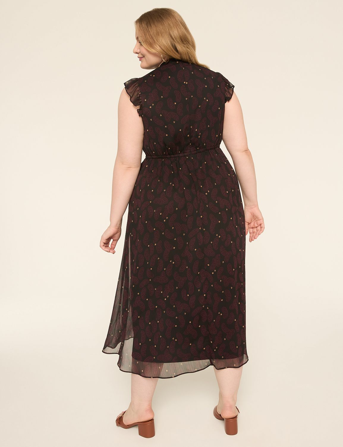 Flutter-Sleeve Mock-Neck Maxi Dress