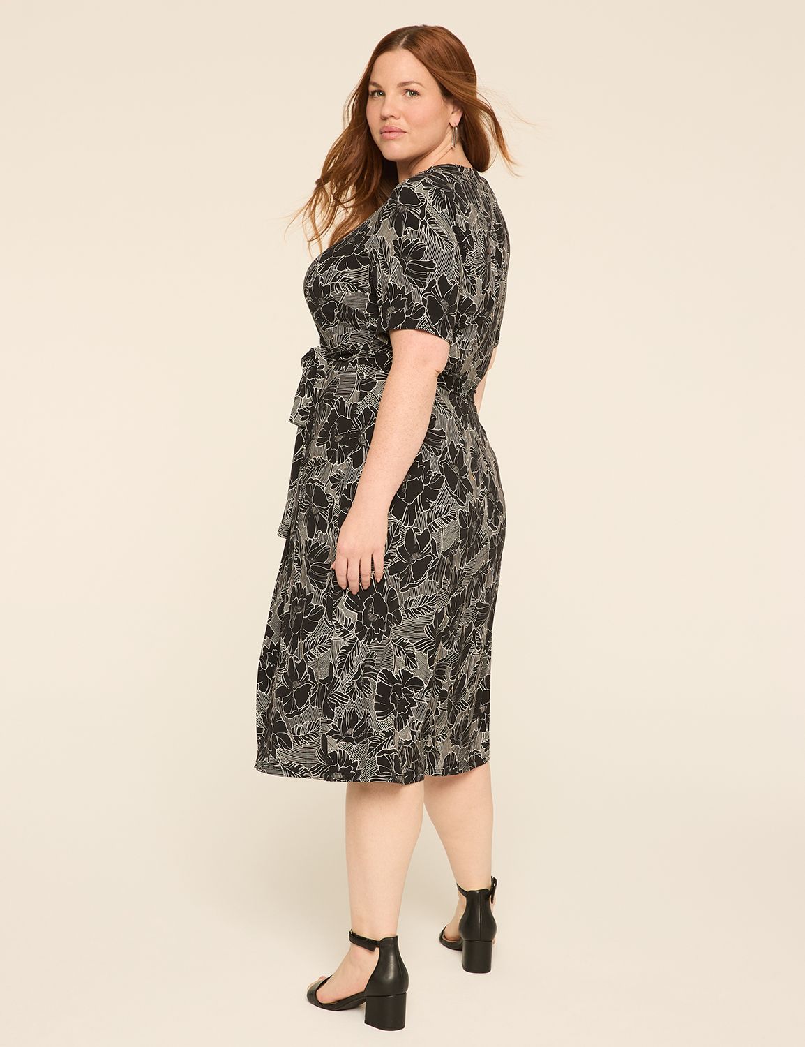Short-Sleeve Faux-Wrap Jersey Dress