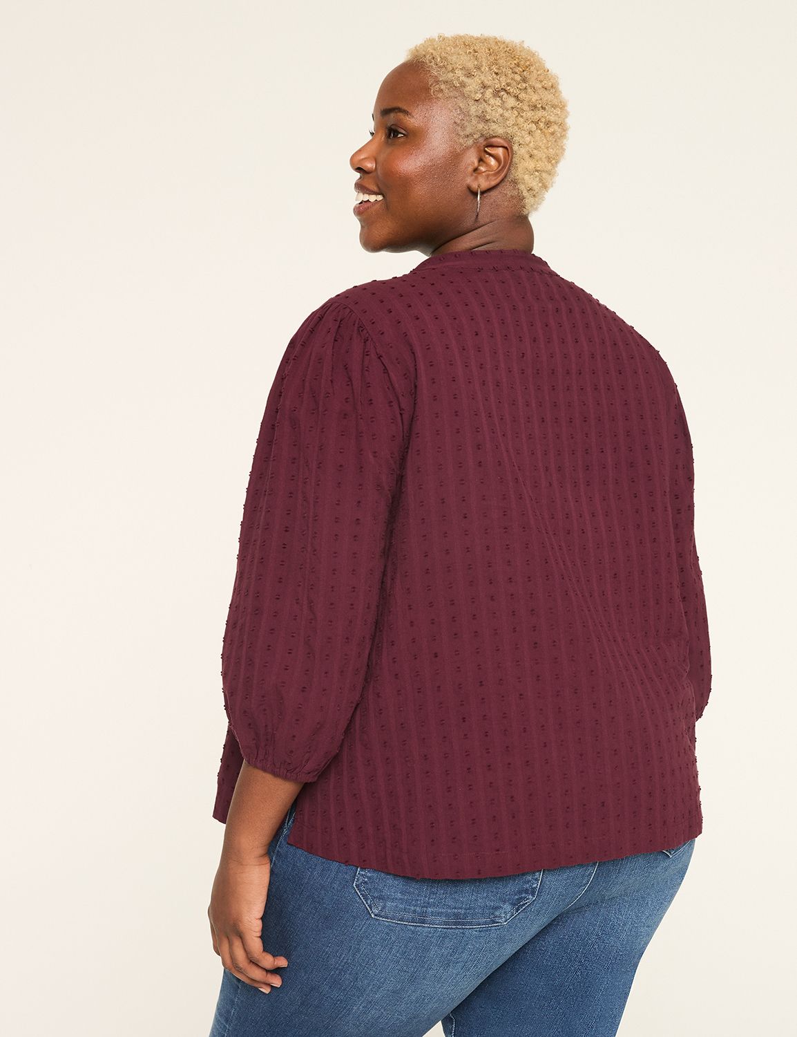 3/4-Sleeve Pintuck Popover Blouse