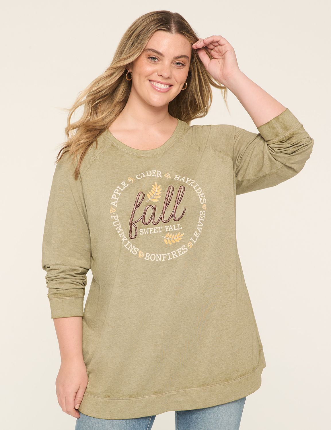 Raglan Crew Neck Top Graphic: Fall | LaneBryant