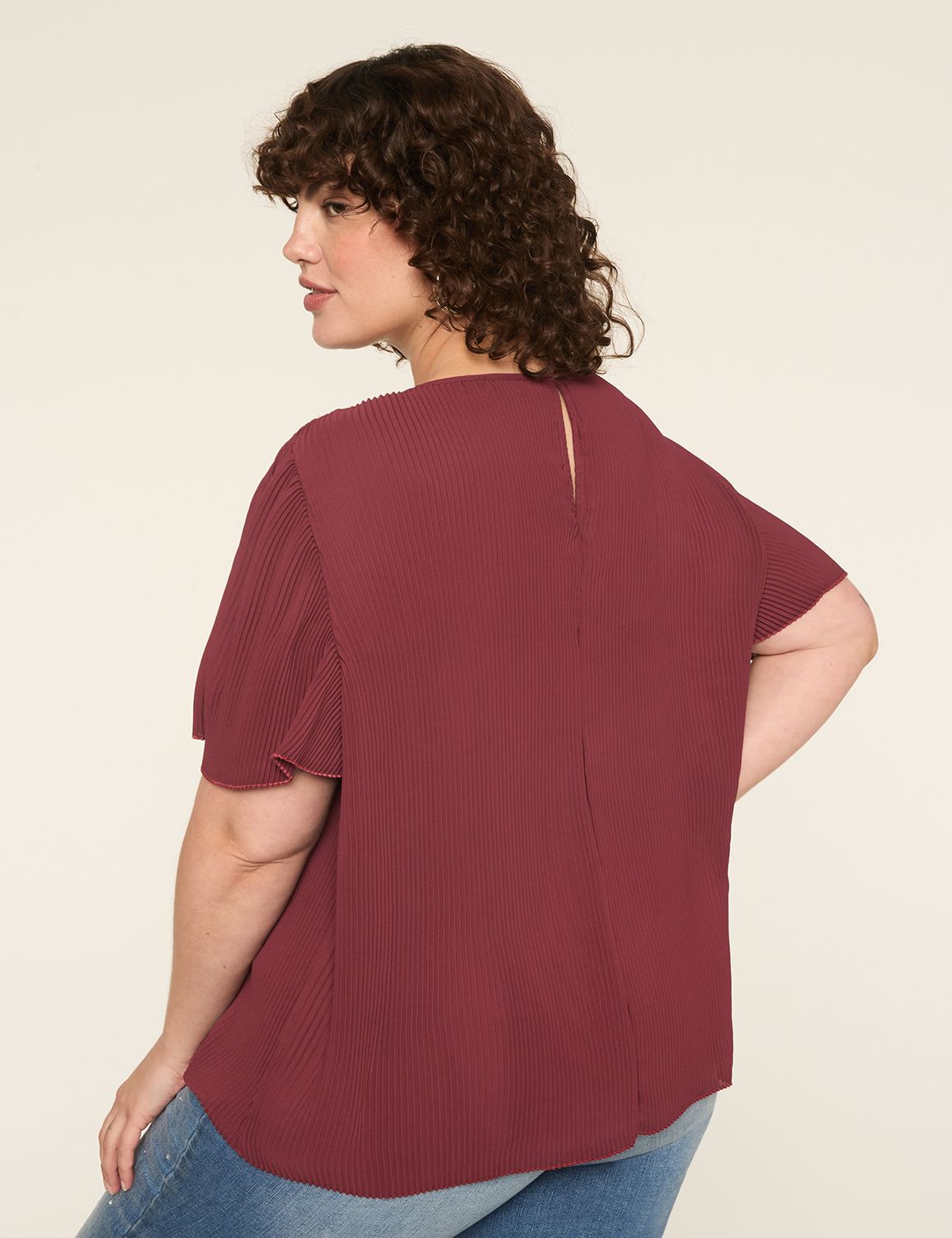 Flutter-Sleeve Pleated Popover Blouse