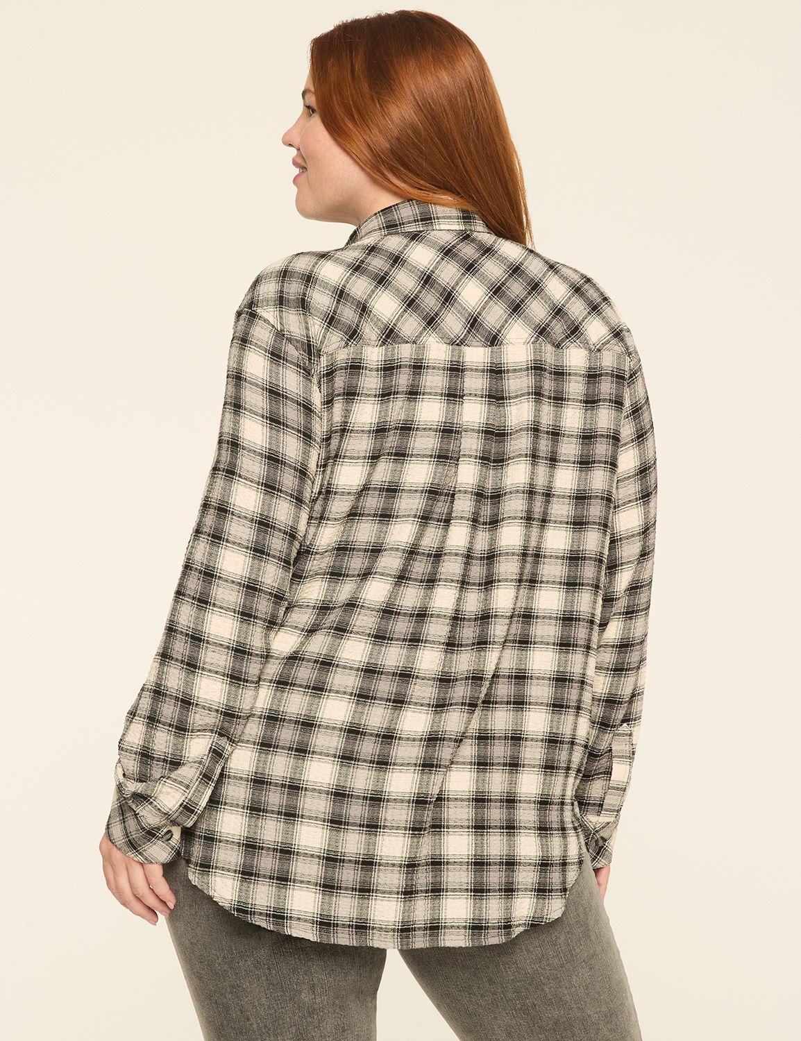 Crinkle Plaid Button-Down Shirt