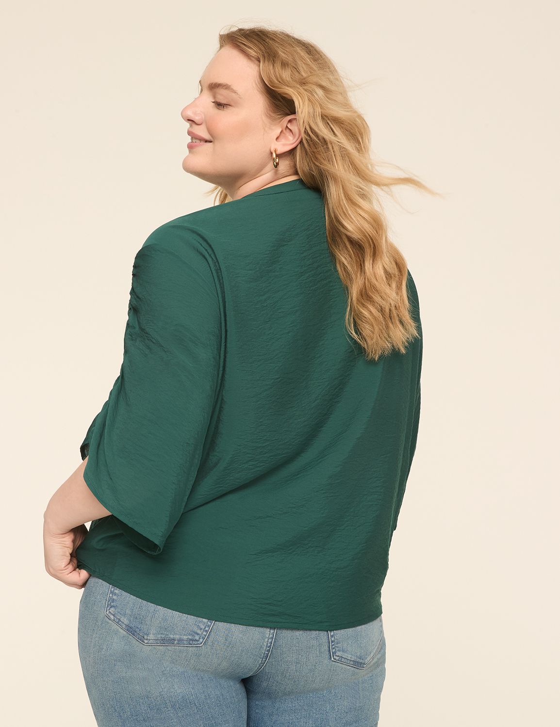 Relaxed 3/4-Sleeve Notch-Neck Popover