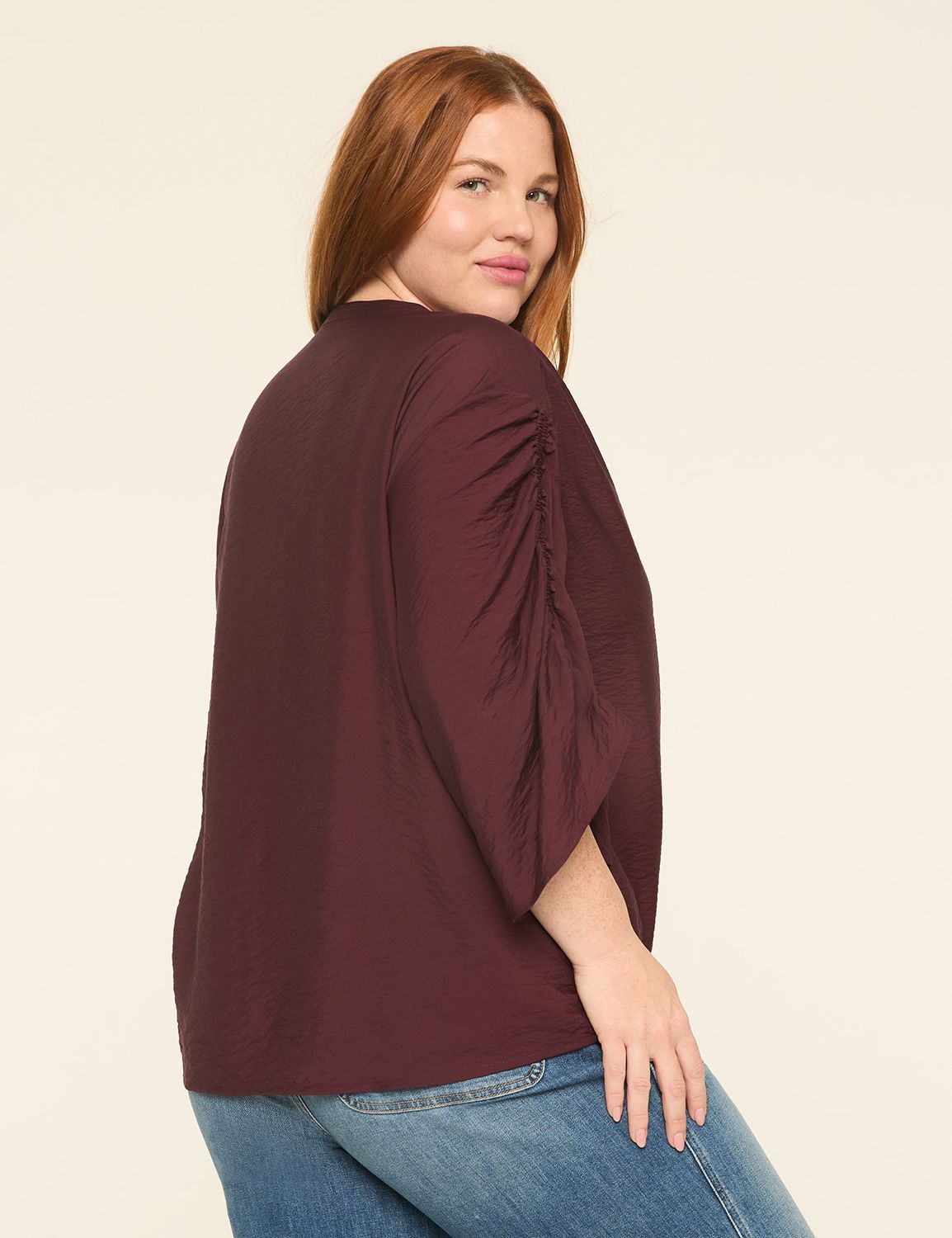 Relaxed 3/4-Sleeve Notch-Neck Popover