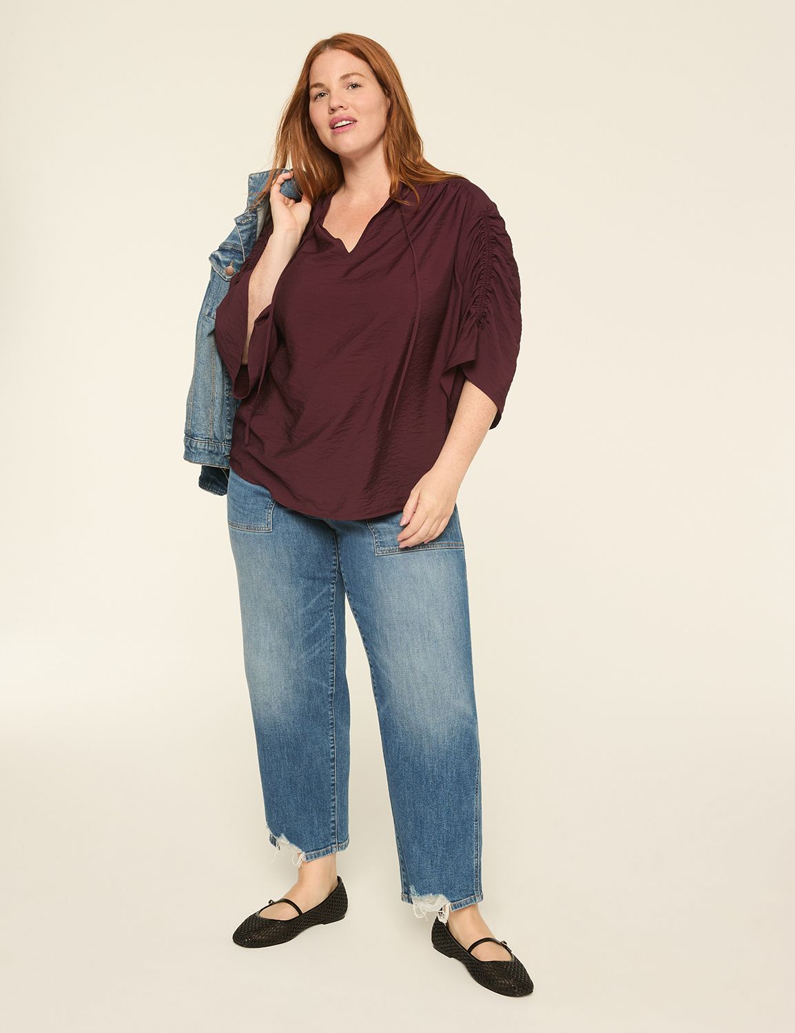 Relaxed 3/4 Sleeve Collared Notch N Product Image 3