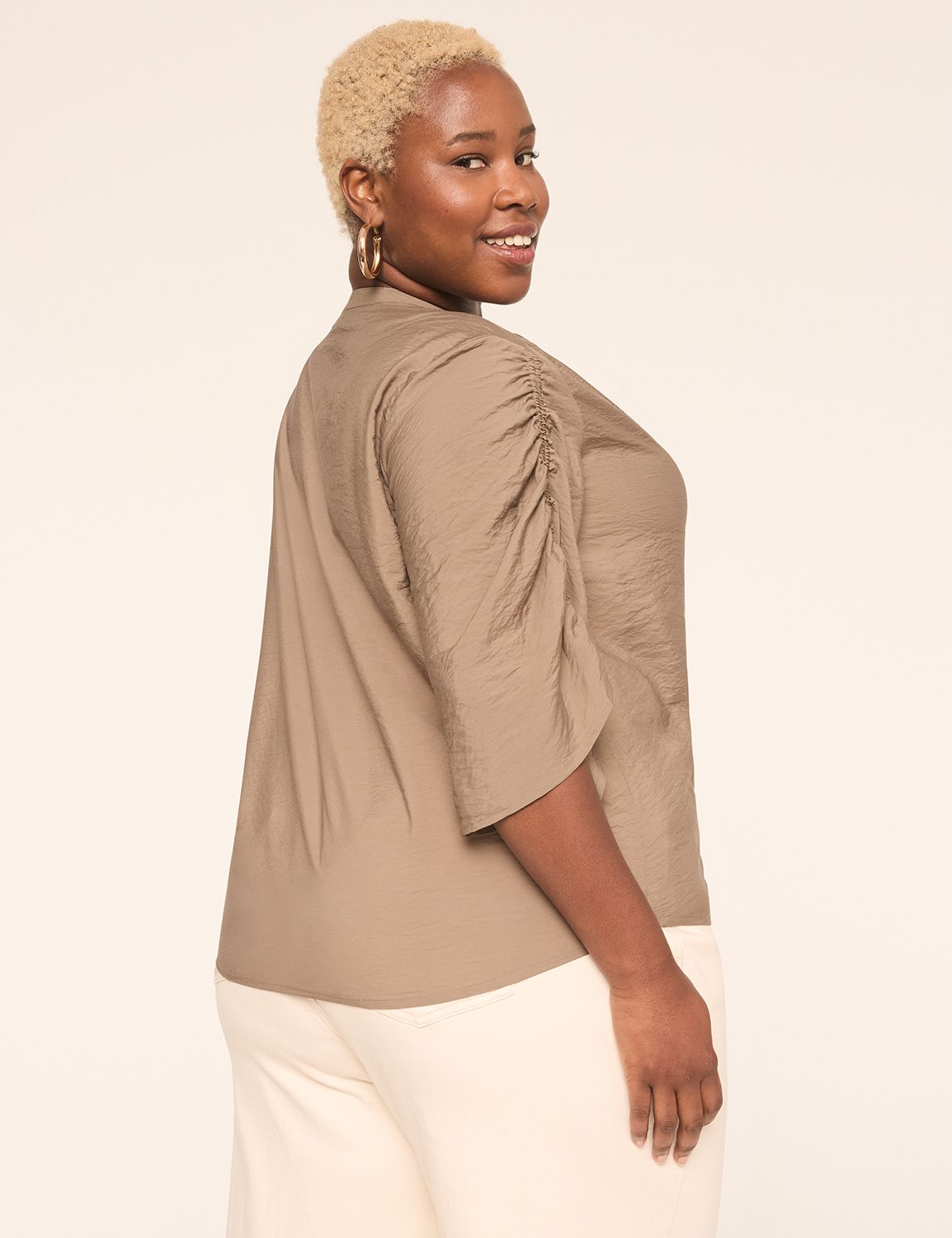 Relaxed 3/4-Sleeve Notch-Neck Popover
