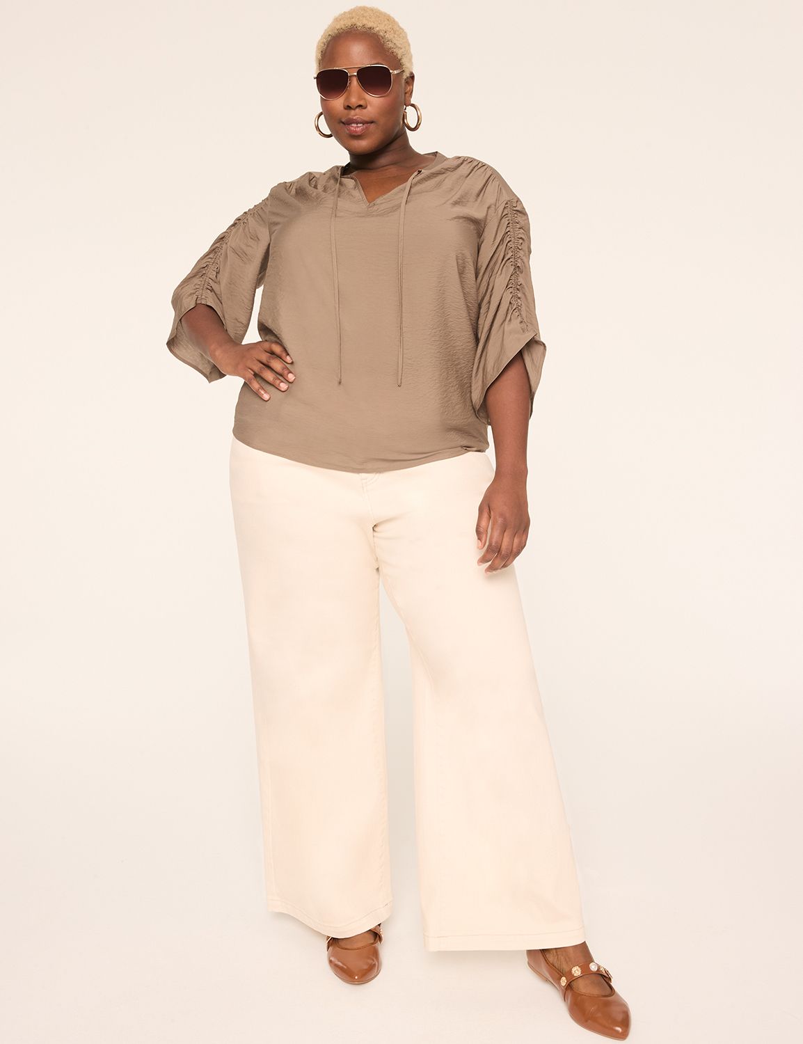 Relaxed 3/4 Sleeve Collared Notch N Product Image 3