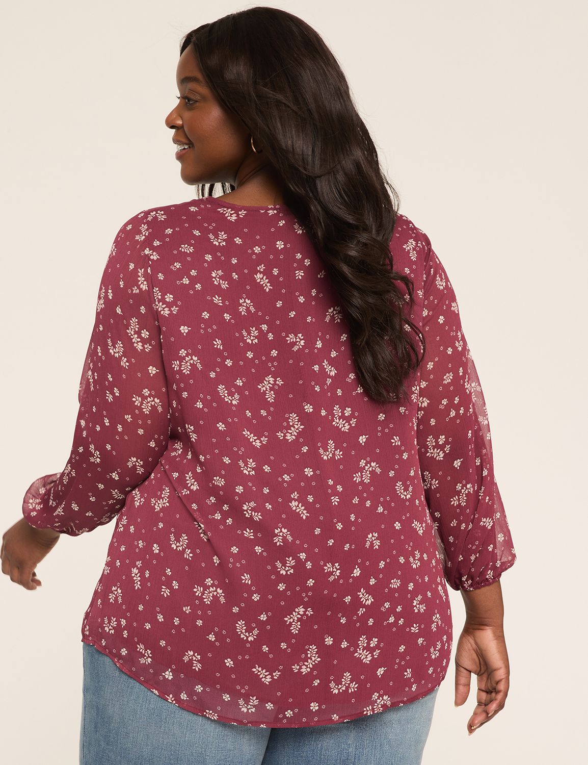 Tassel-Tie Notch-Neck Popover Blouse