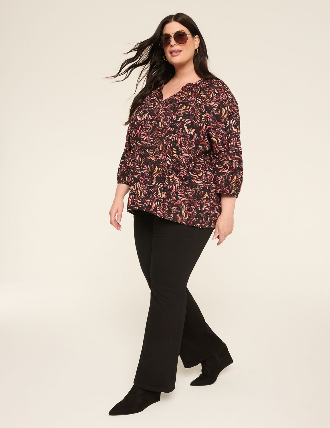 Swing 3/4 Sleeve Split Neck Popover Product Image 3