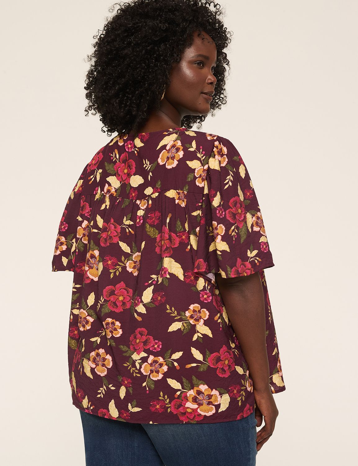 Swing Circle-Sleeve Popover Blouse