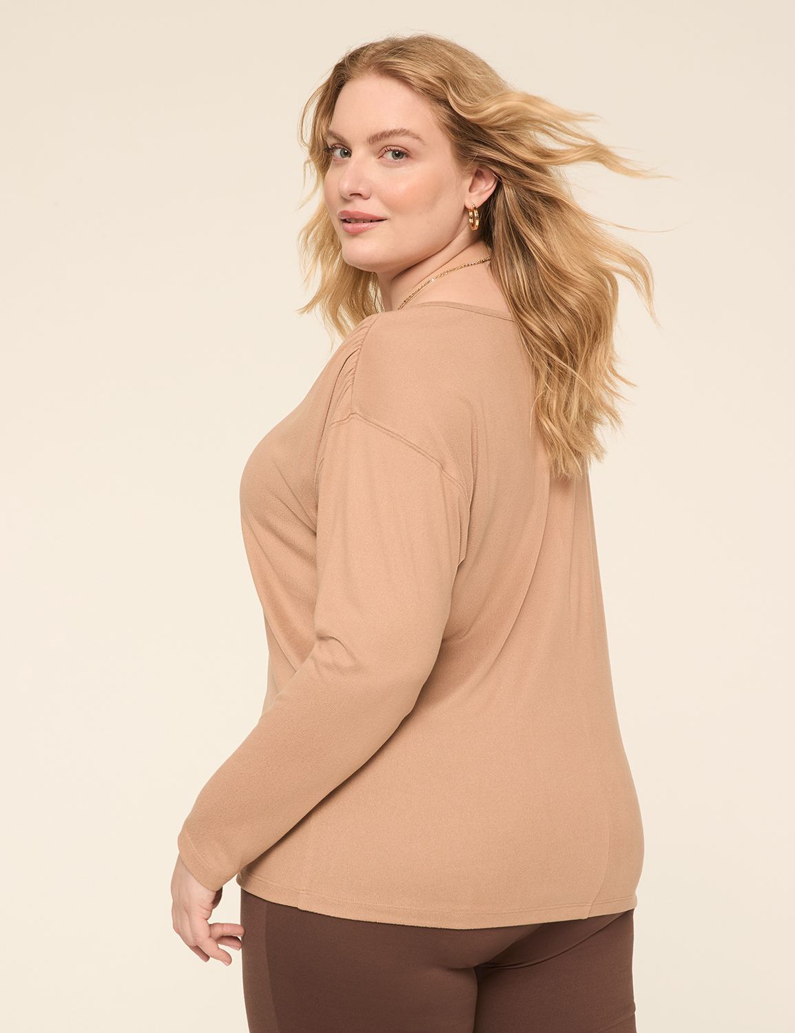 Long-Sleeve V-Neck Hacci Top