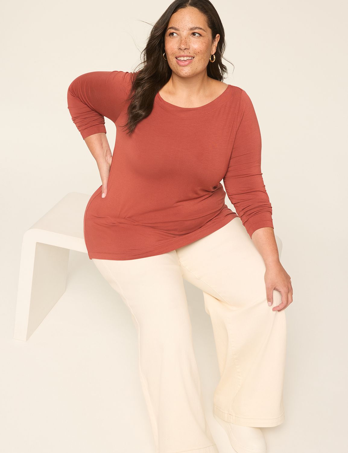 Casual 3/4 Sleeve Gallery Neck Top Product Image 1