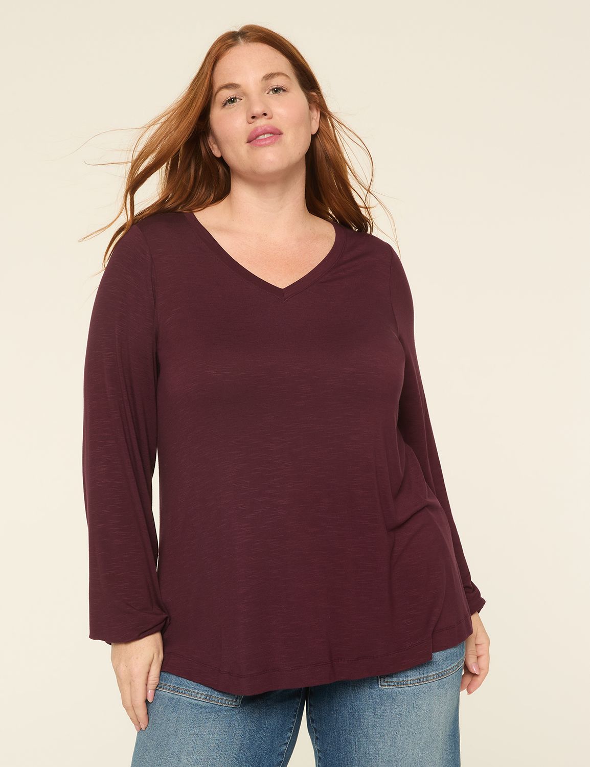 Blouson-Sleeve V-Neck Top