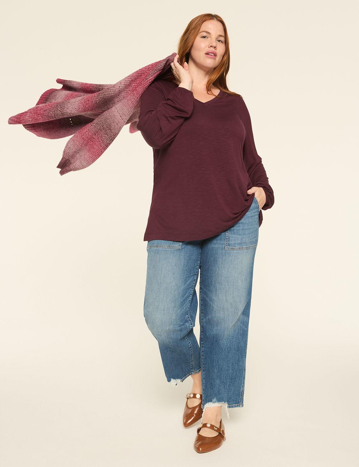 Casual Blouson Long Sleeve V-Neck T Product Image 3