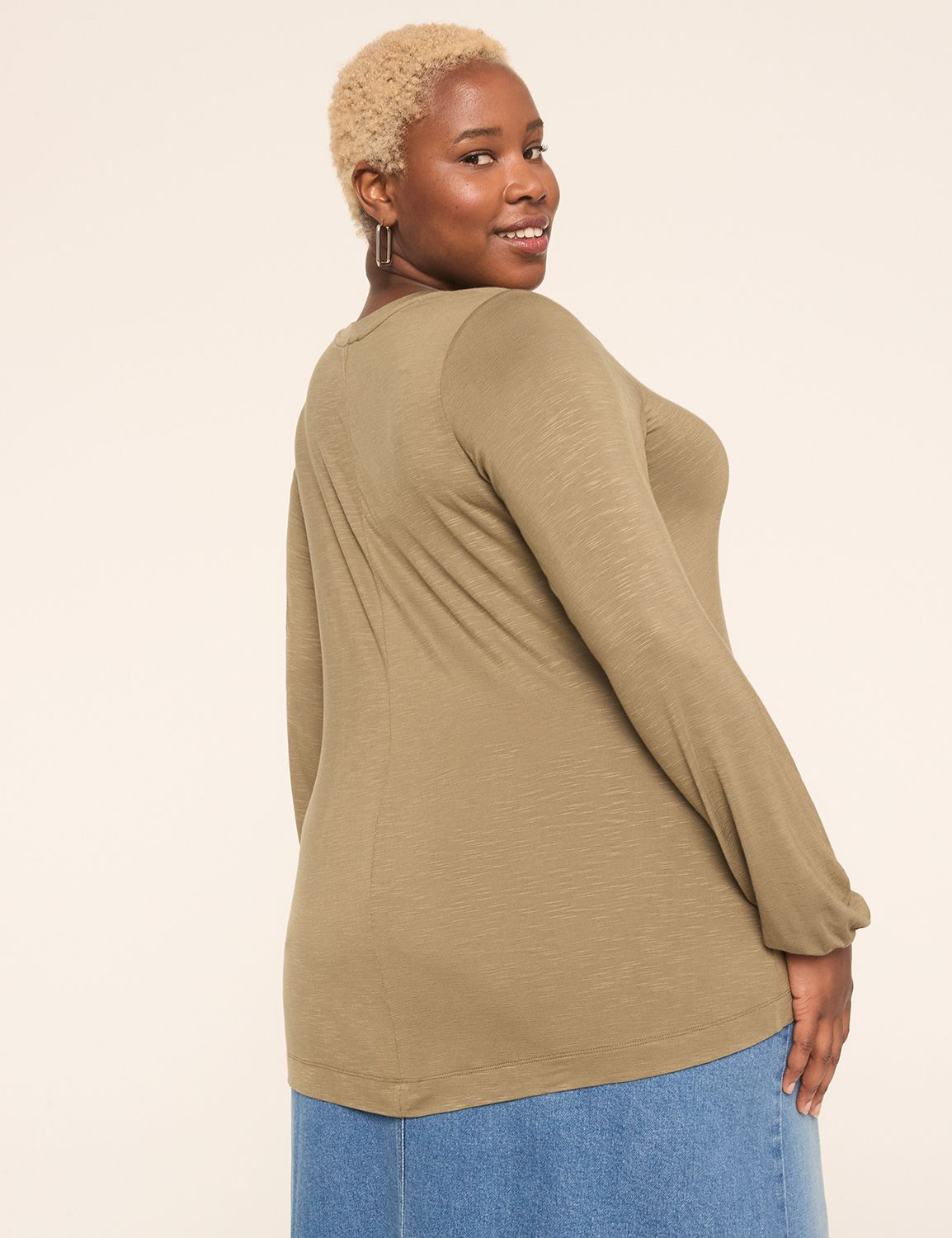 Blouson-Sleeve V-Neck Top