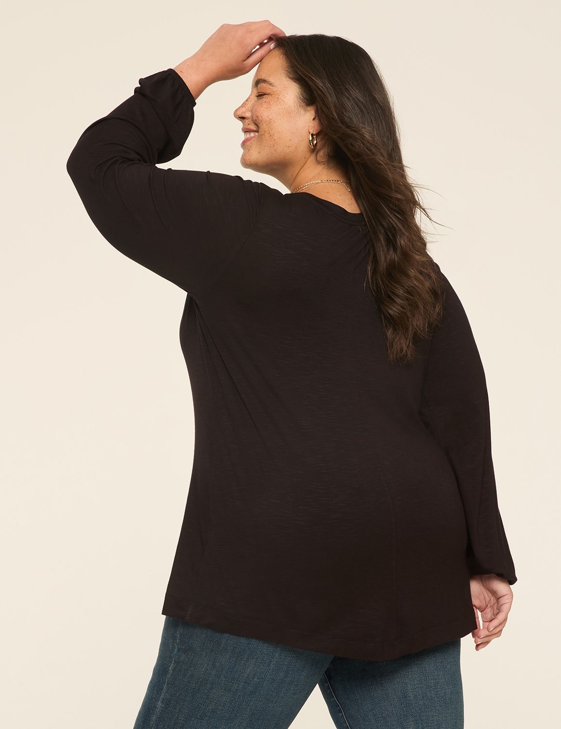 Blouson-Sleeve V-Neck Top
