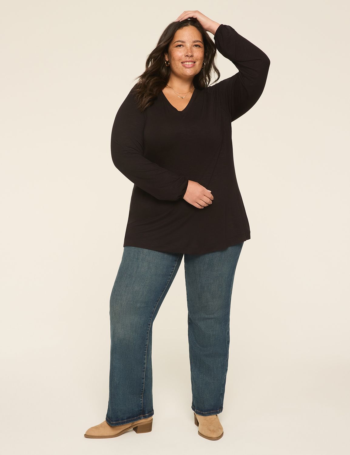 Casual Blouson Long Sleeve V-Neck T Product Image 3