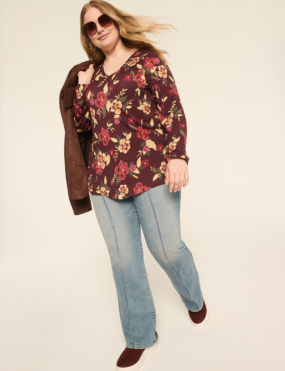 Casual Blouson Long Sleeve V-Neck T Product Image 3