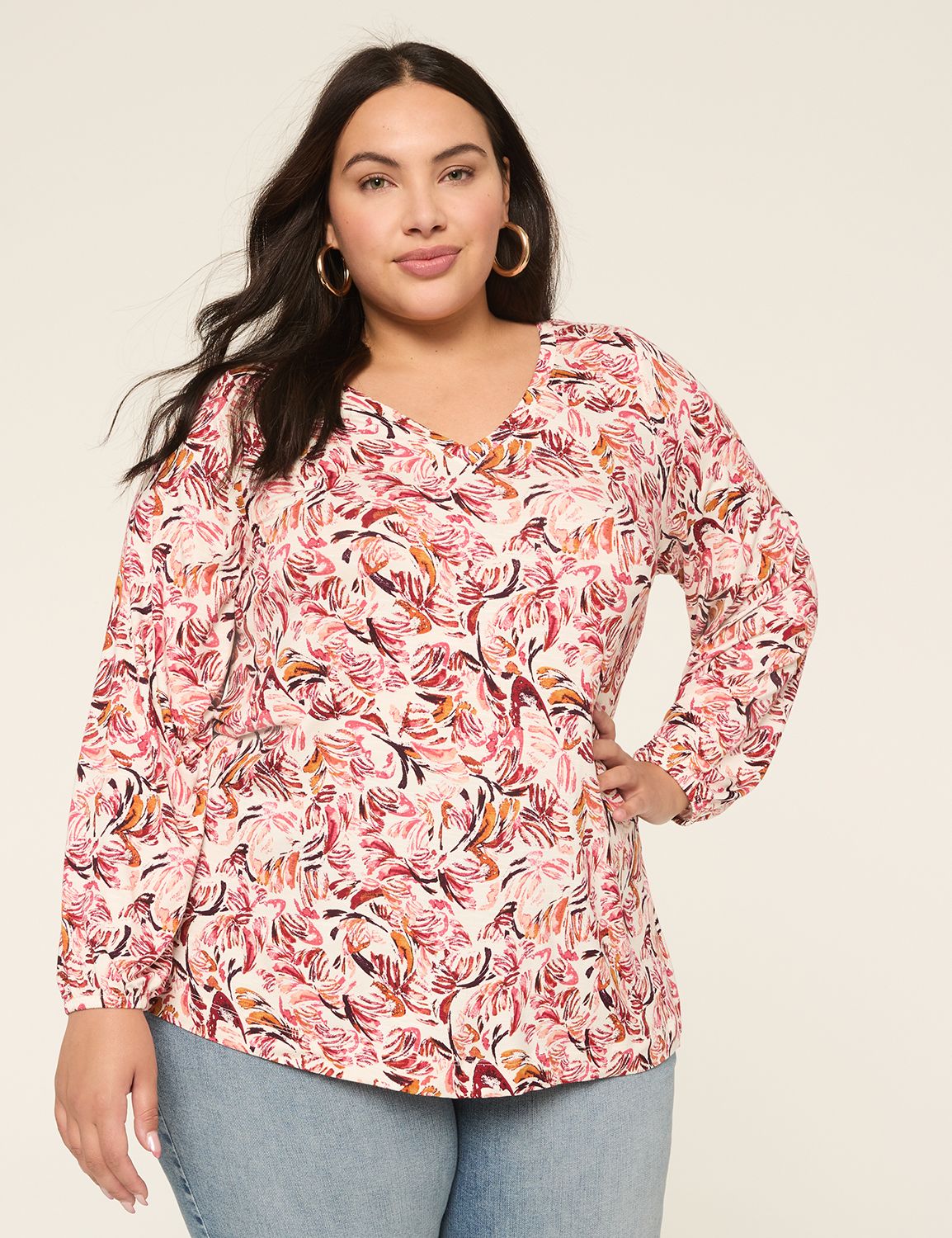 Blouson-Sleeve V-Neck Top