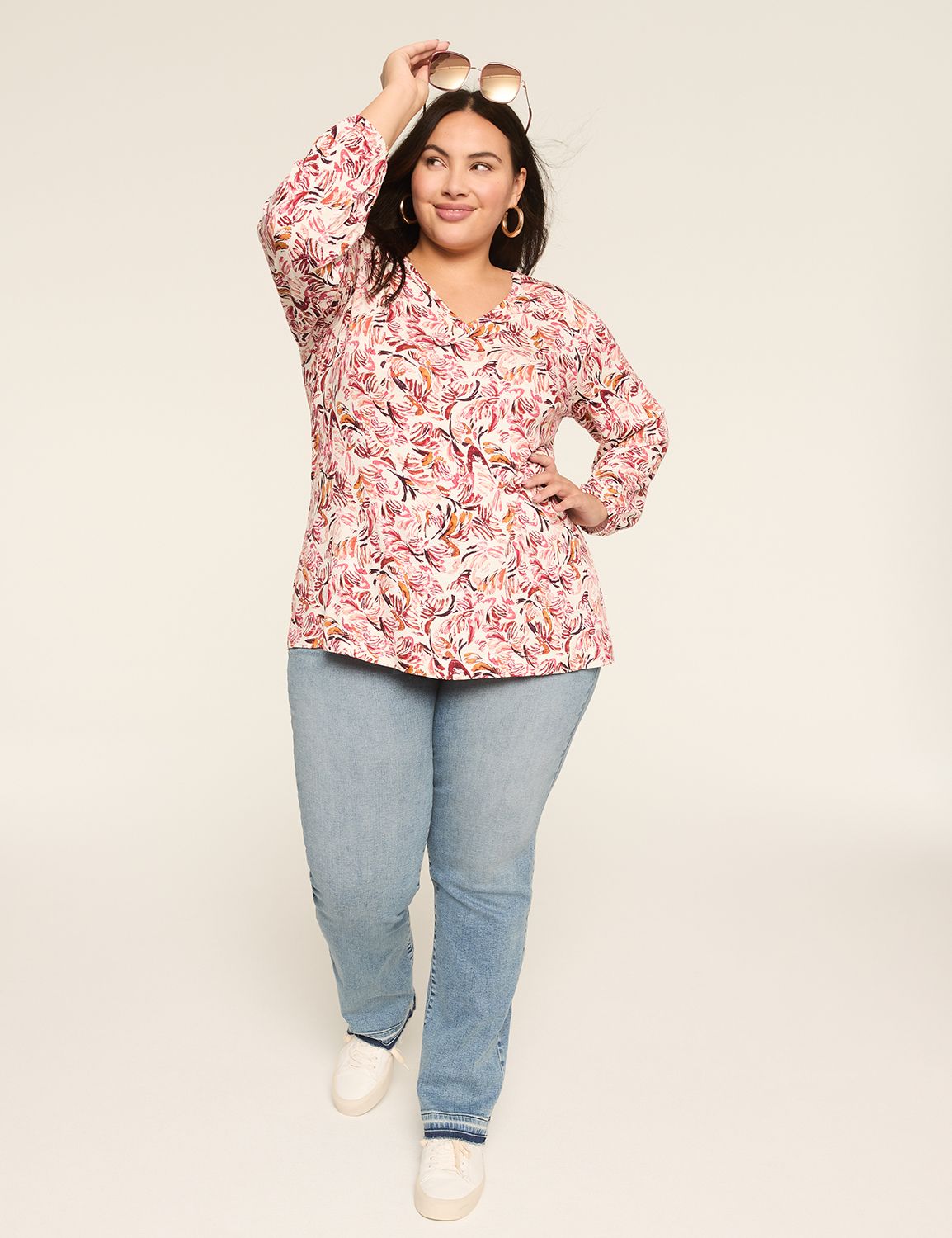 Casual Blouson Long Sleeve V-Neck T Product Image 3