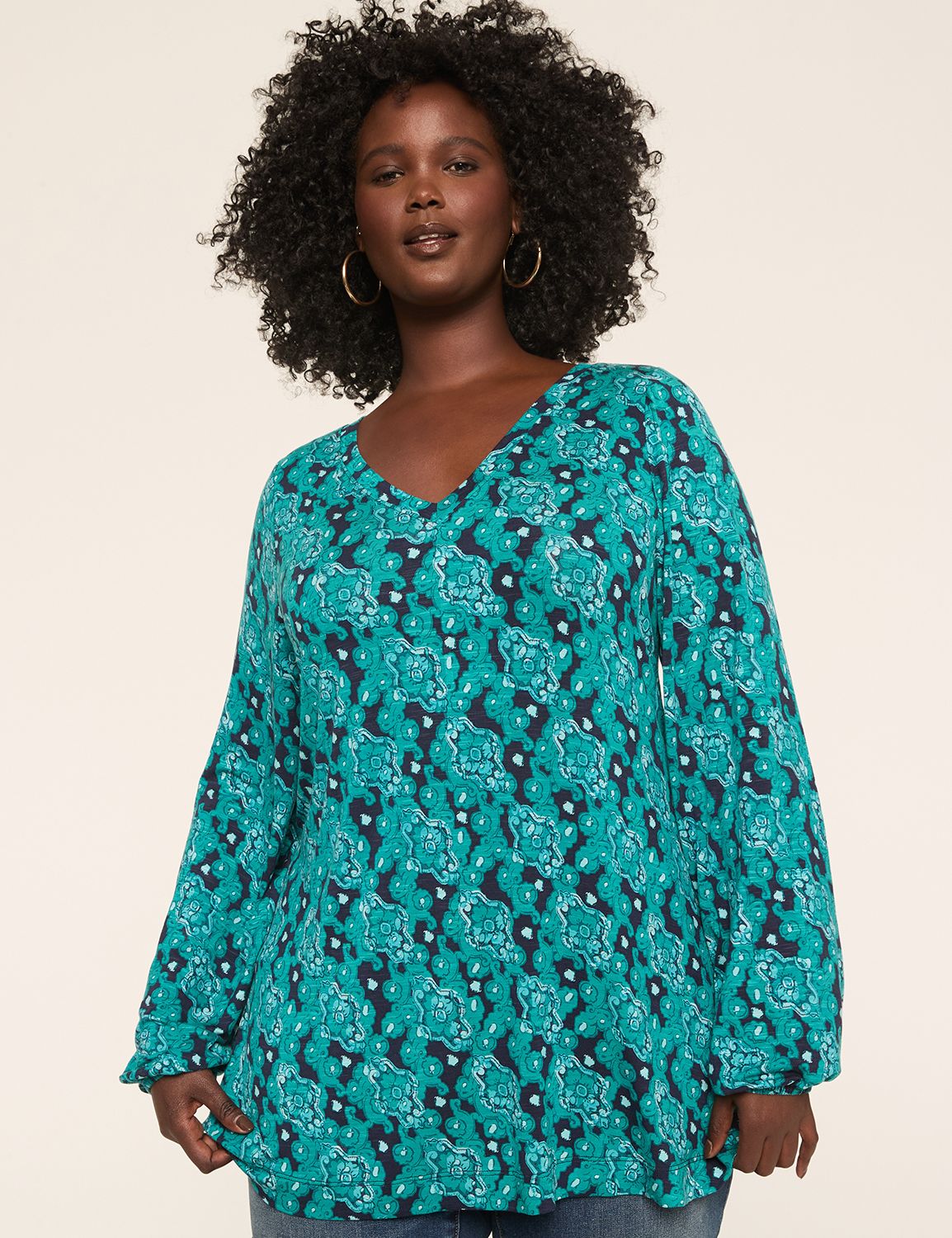 Blouson-Sleeve V-Neck Top