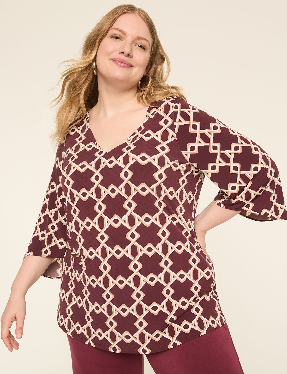 3/4-Sleeve V-Neck Tunic Top