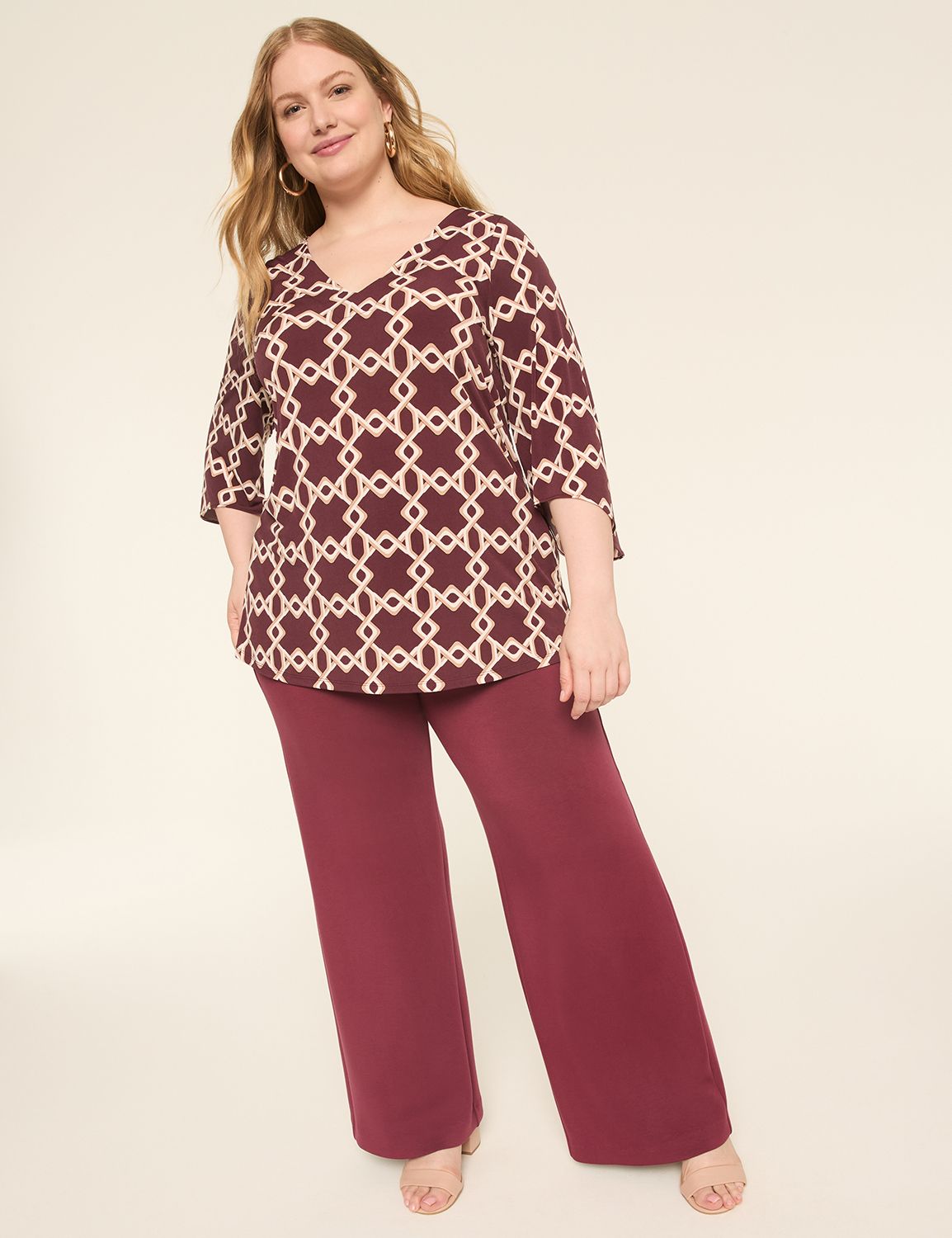 3/4 Sleeve V Neck Tunic Top F 11464 Product Image 3