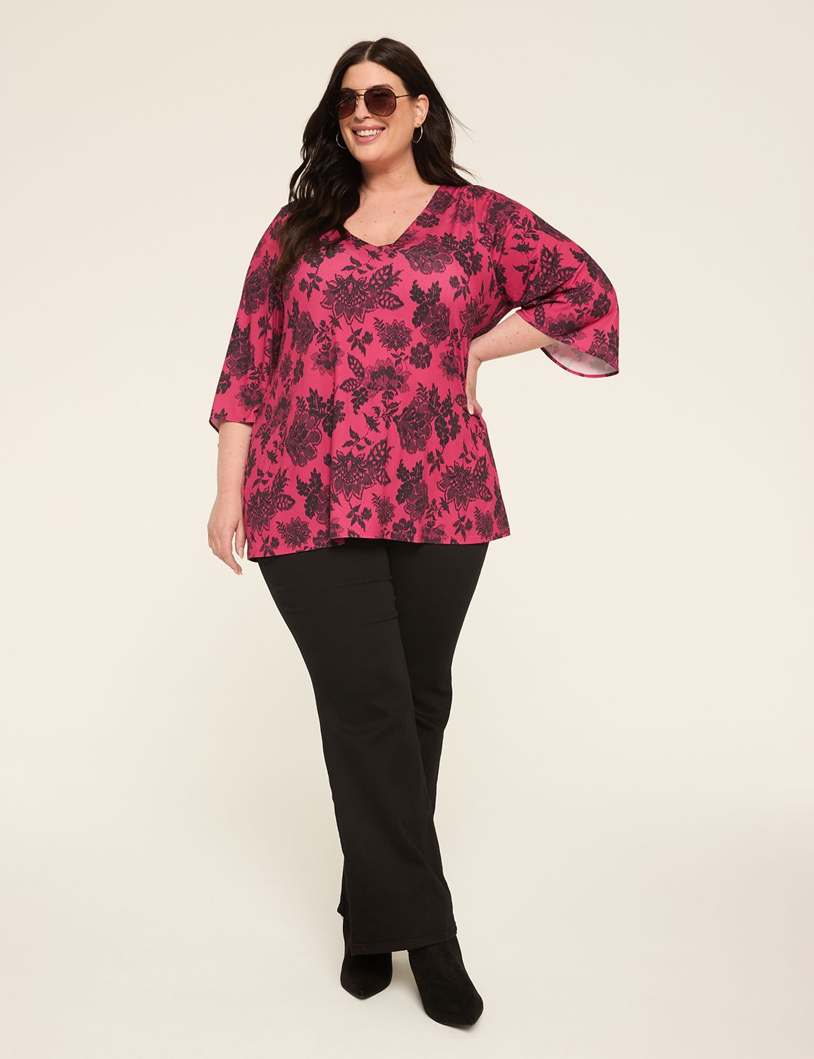 3/4 Sleeve V Neck Tunic Top F 11464 Product Image 3
