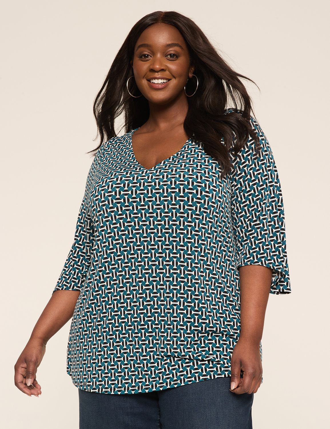 3/4 Sleeve V Neck Tunic Top F 11464 Product Image 1
