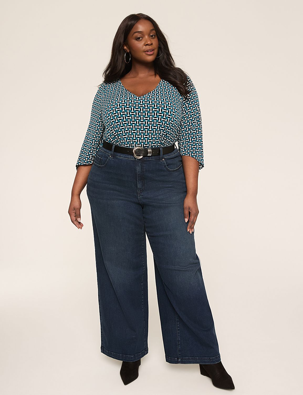 3/4 Sleeve V Neck Tunic Top F 11464 Product Image 3