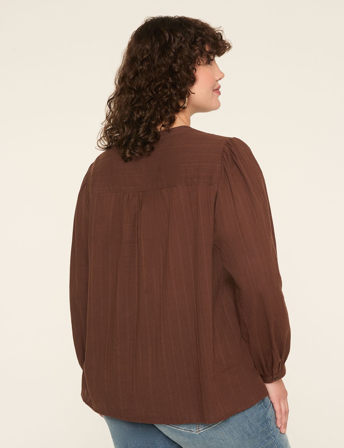 Trim-Detail Split-Neck Popover Blouse