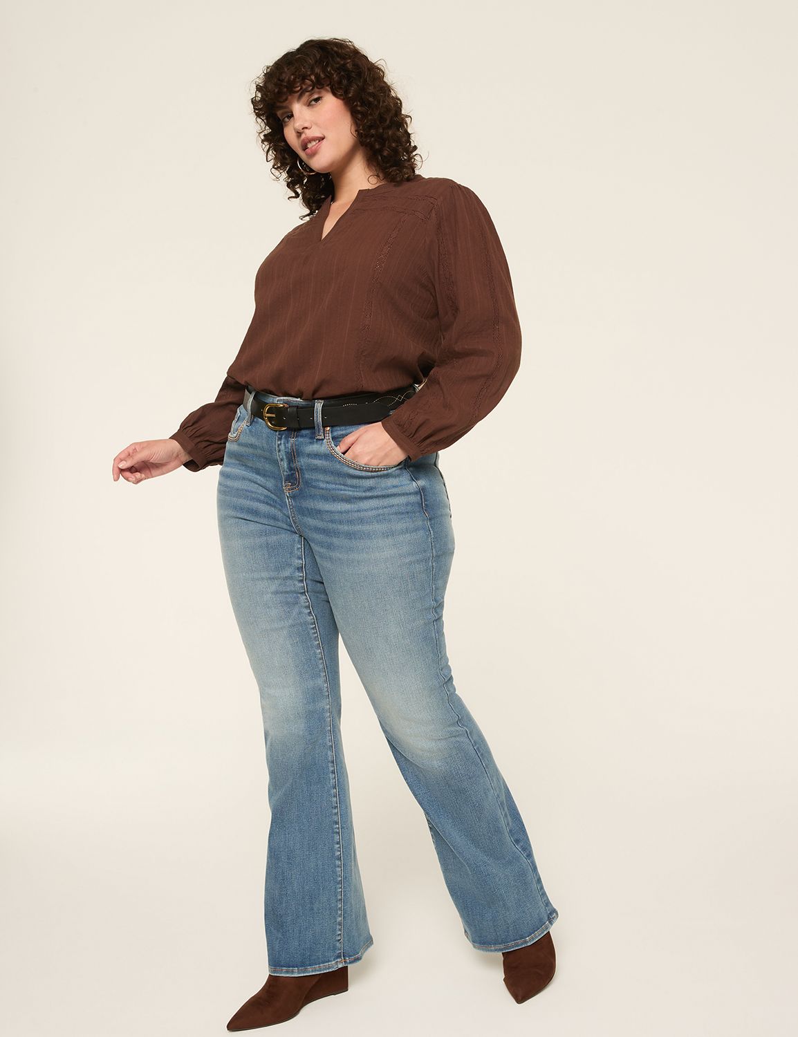 Classic LS Split Neck Popover Blous Product Image 3