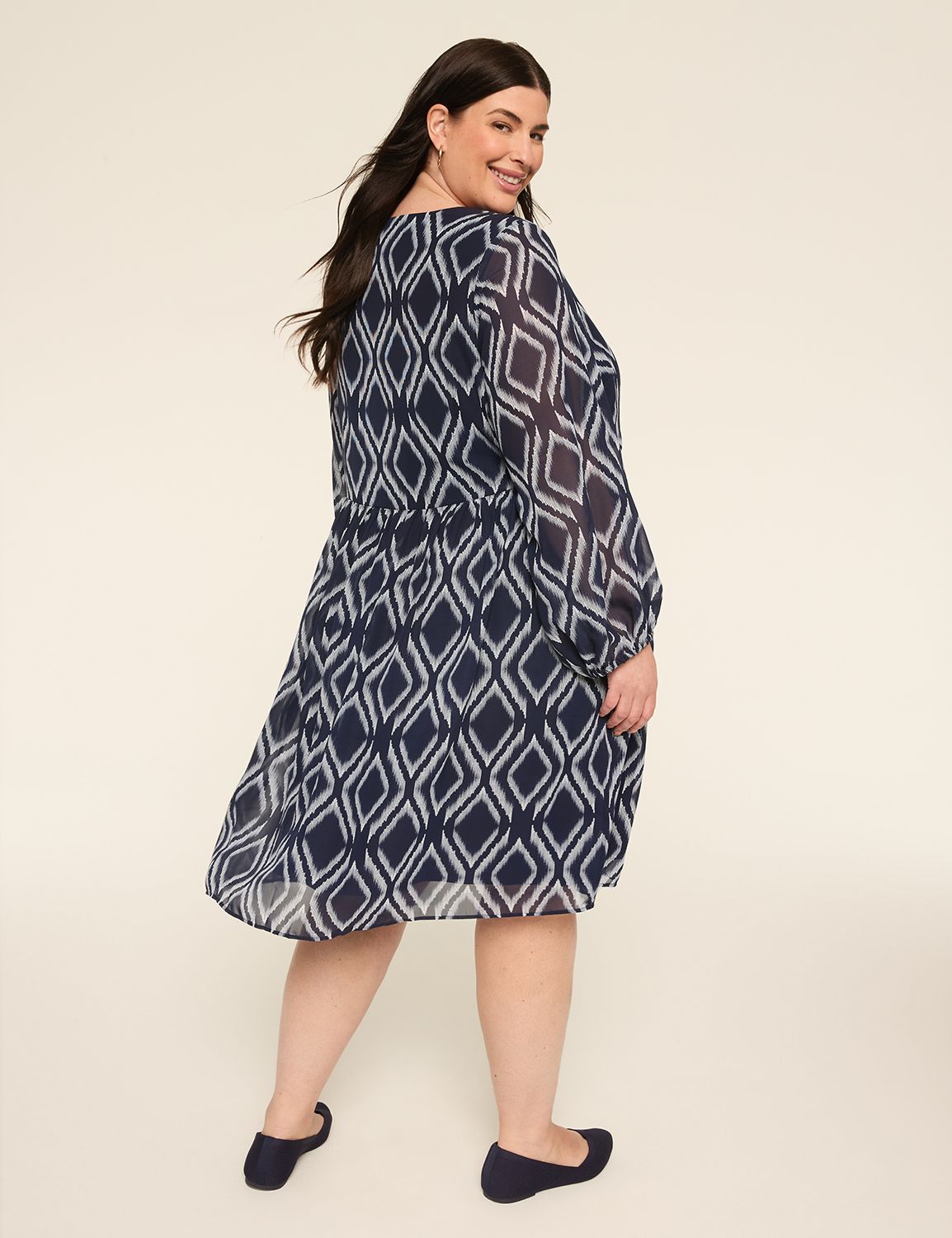 Long-Sleeve Split-Neck Dress
