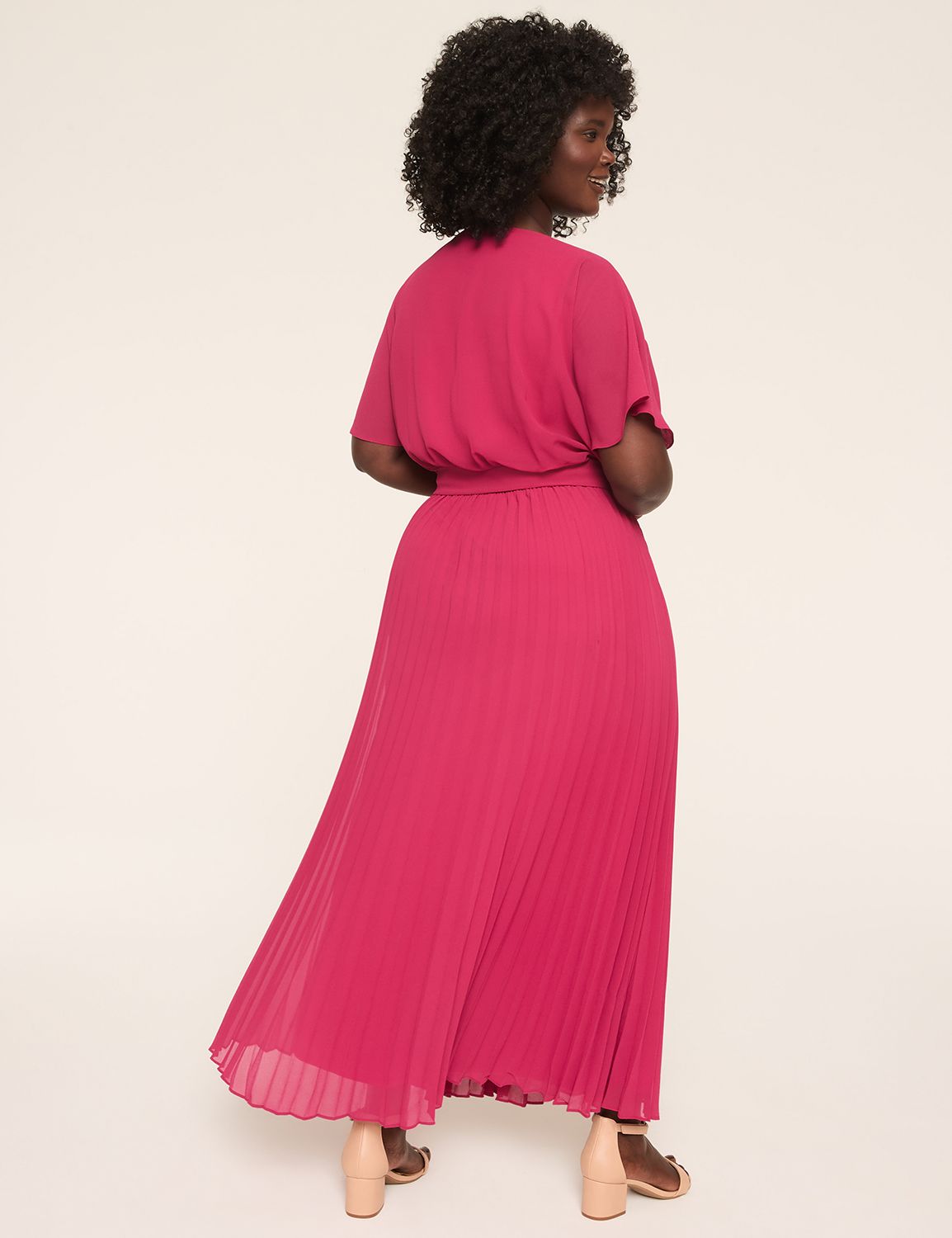 Pleated-Skirt Faux-Wrap Maxi Dress