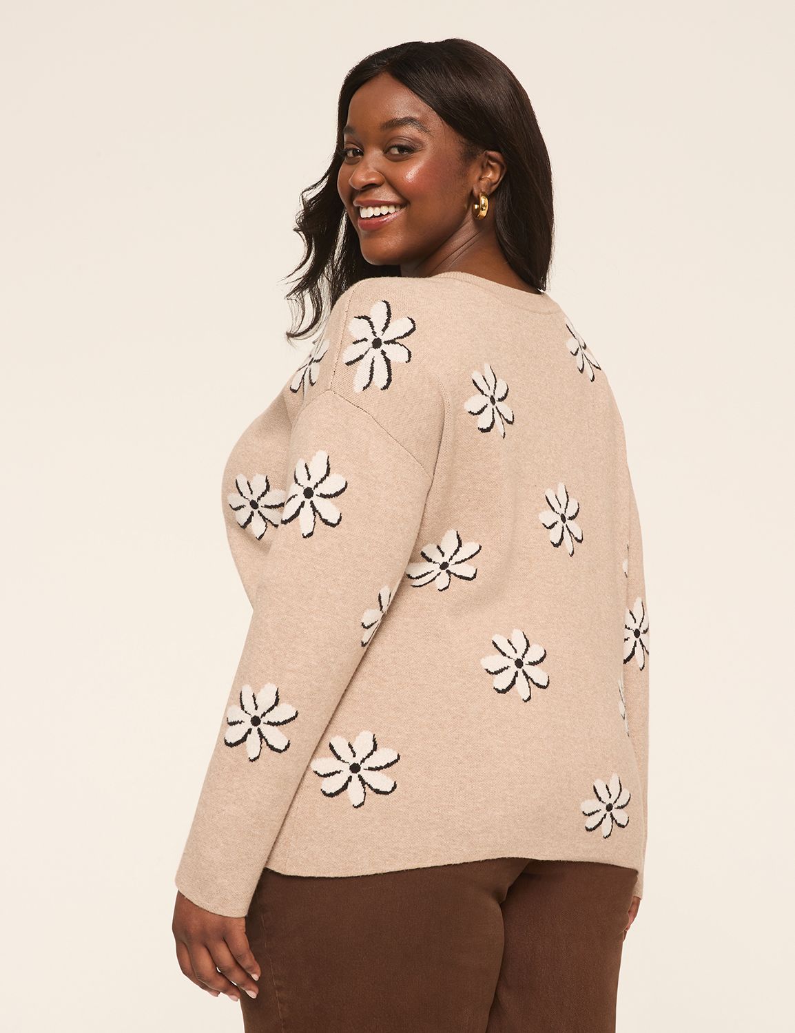 Daisy Crew-Neck Pullover Sweater | LaneBryant