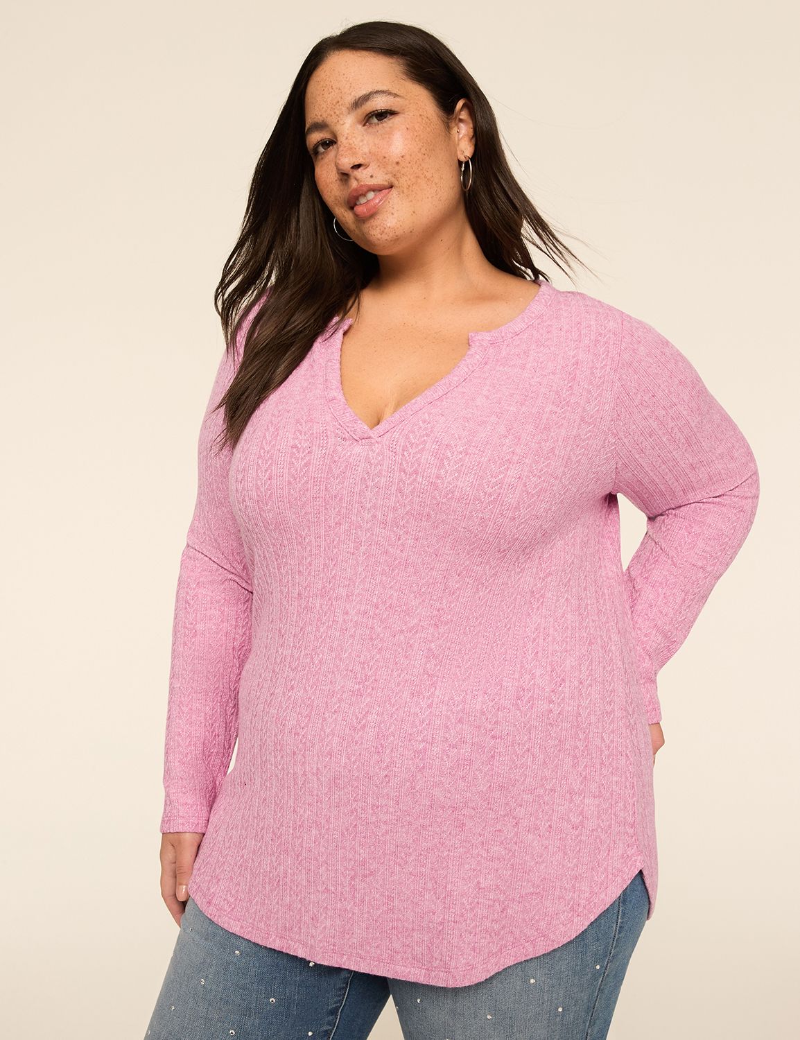 Casual Long Sleeve V-Notch Neck Tun Product Image 1