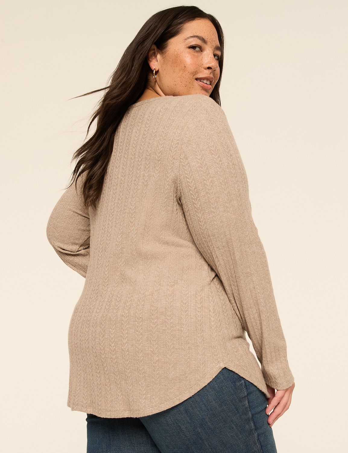Long-Sleeve V-Notch Neck Tunic Tee